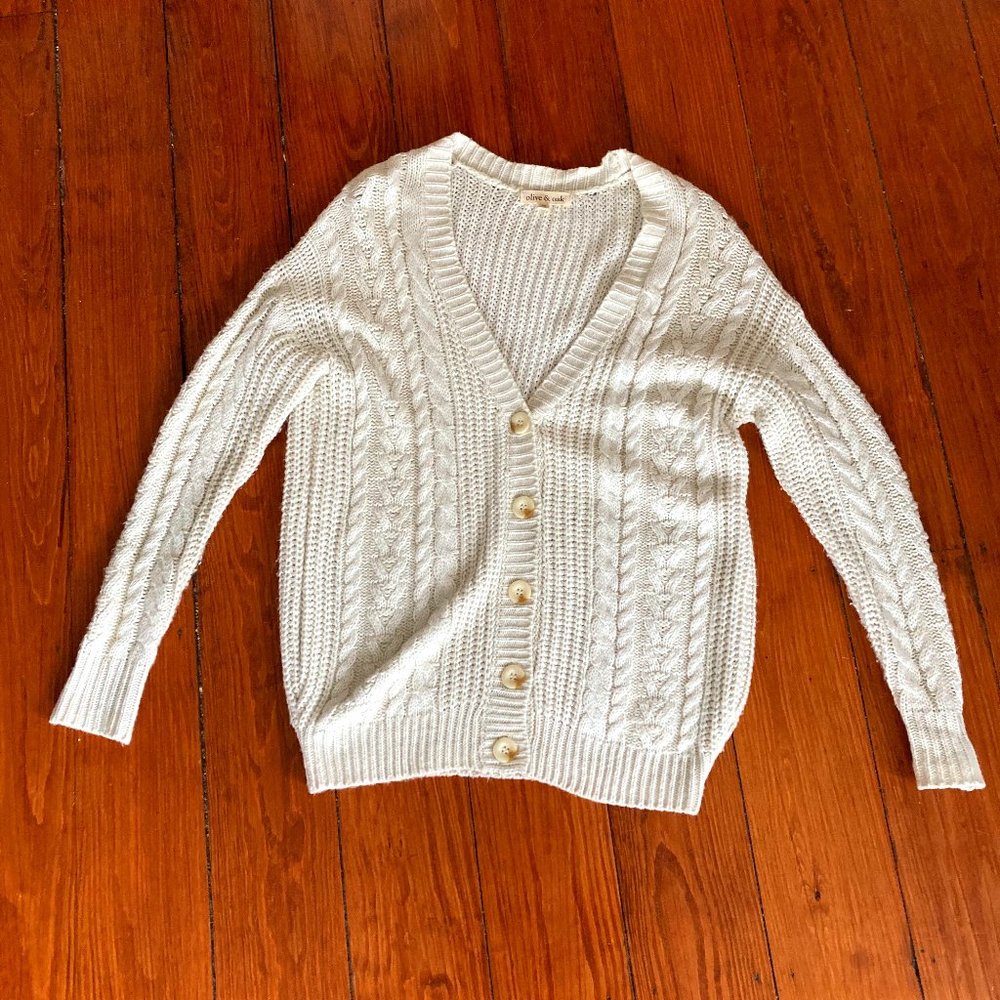 Olive & Oak Oversized Cardigan with Corduroy Elbow Patches, Cream